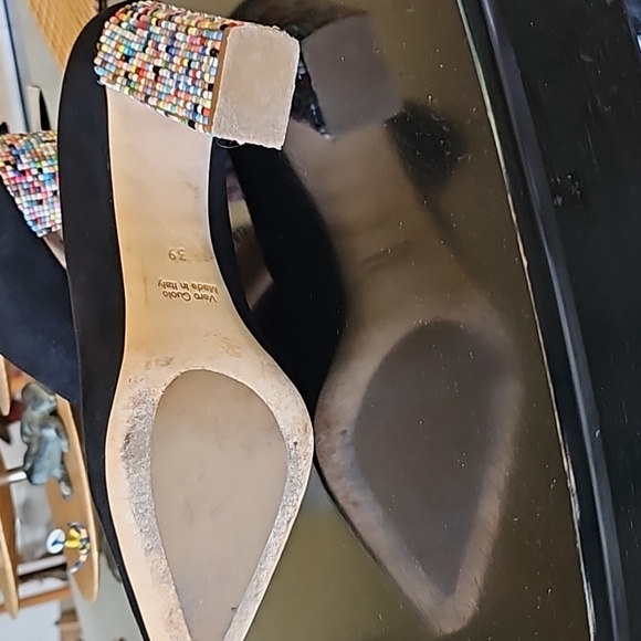 Diane B. Milano Size 39 Black Suede w/ Mozaic Heels - Picture 6 of 9